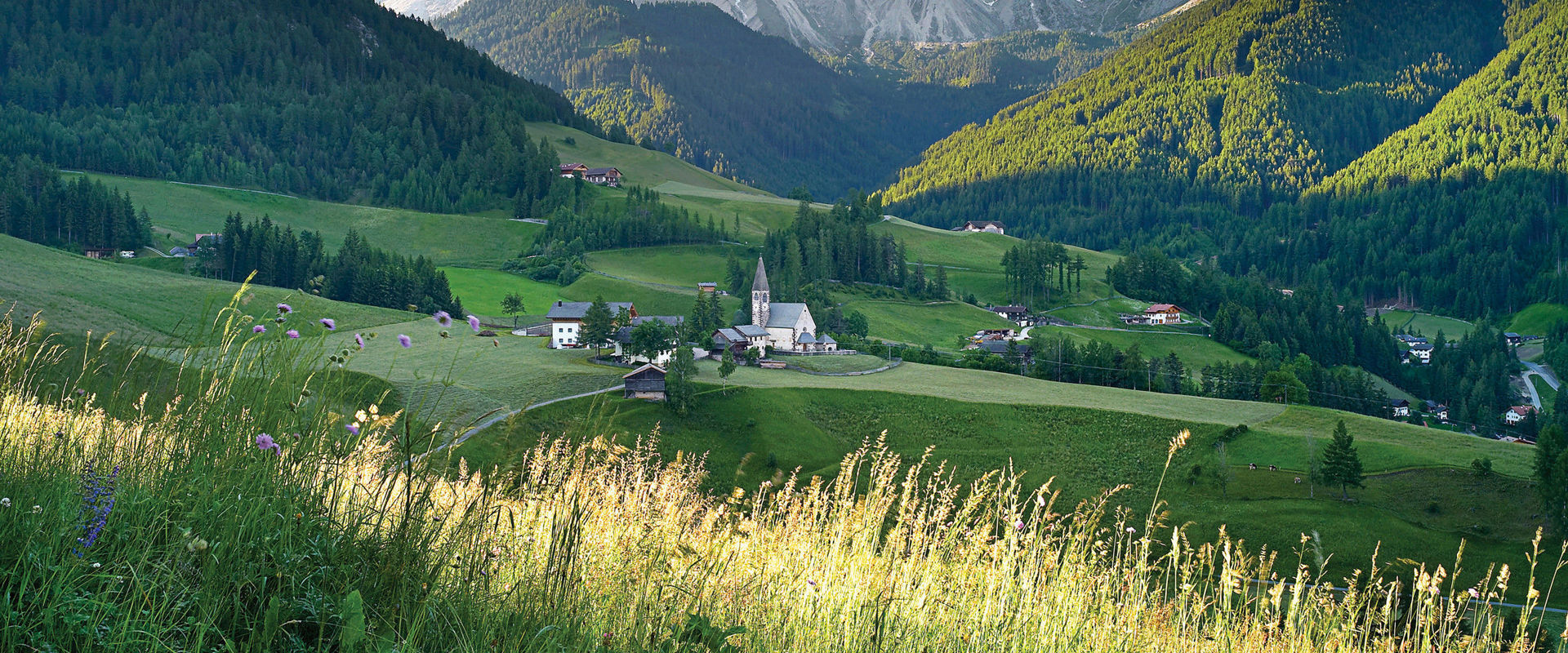 St. Magdalena church in Villnöss Church in a small village in the Dolomites.