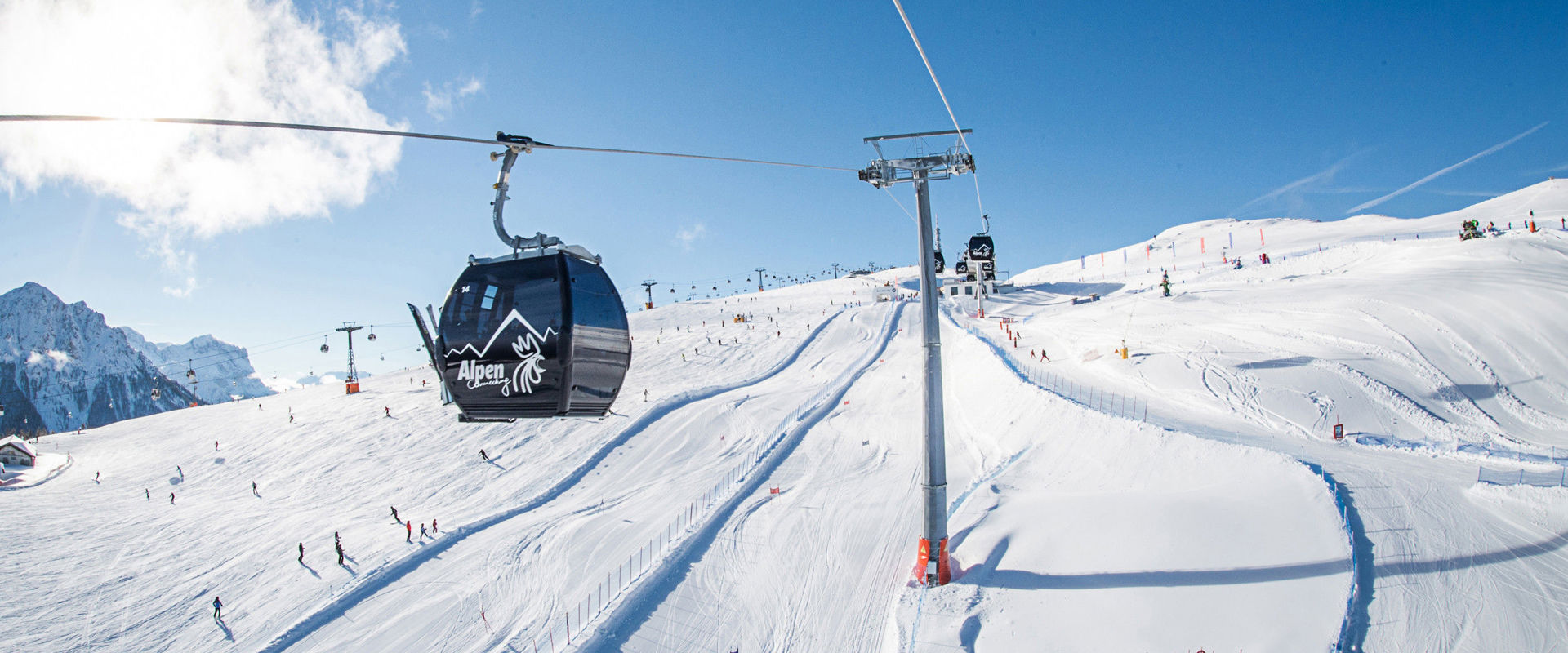 View of the gondola and Kronplatz ski slope.