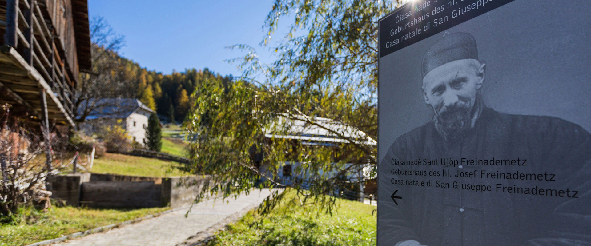  Information board St. Joseph Freinademetz with birthplace in Oies