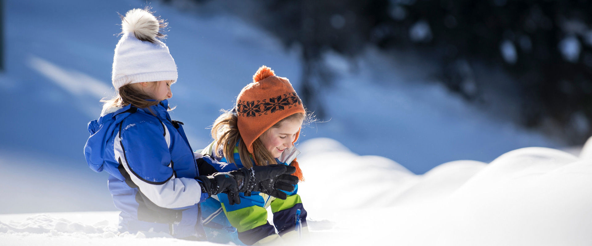 Fun in the snow Two girls playing