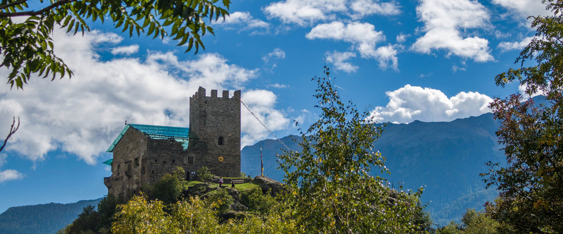 The Juval Castle is enthroned on a rocky hill.