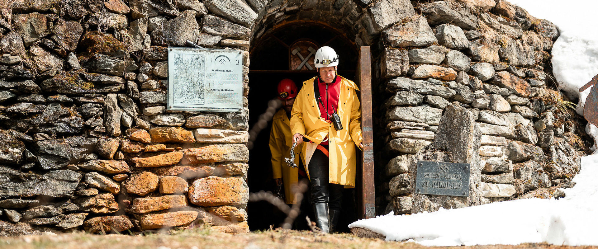 Mine museum of Predoi People walk out of the tunnels.