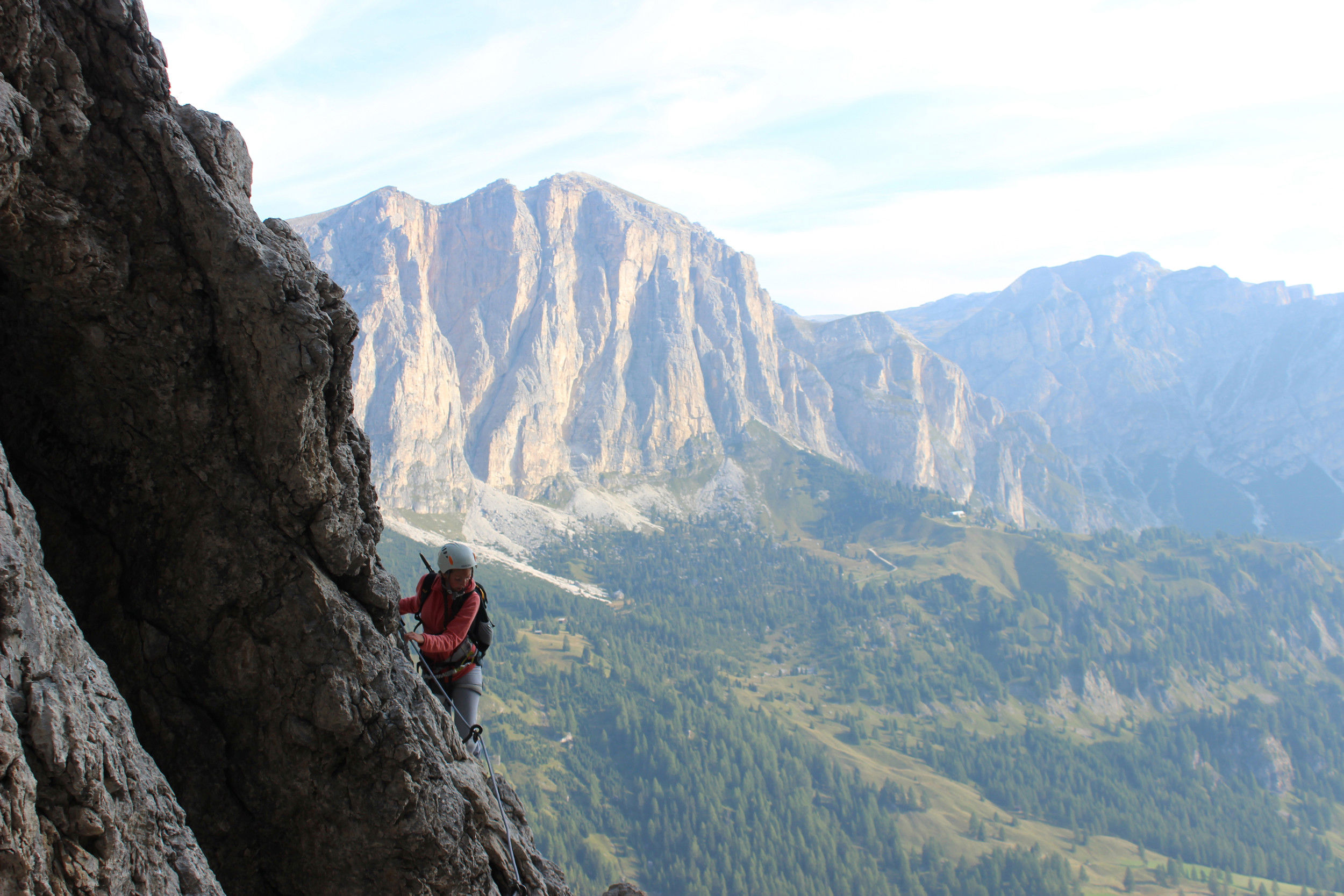 Woman on the Pisciadu via ferrata.