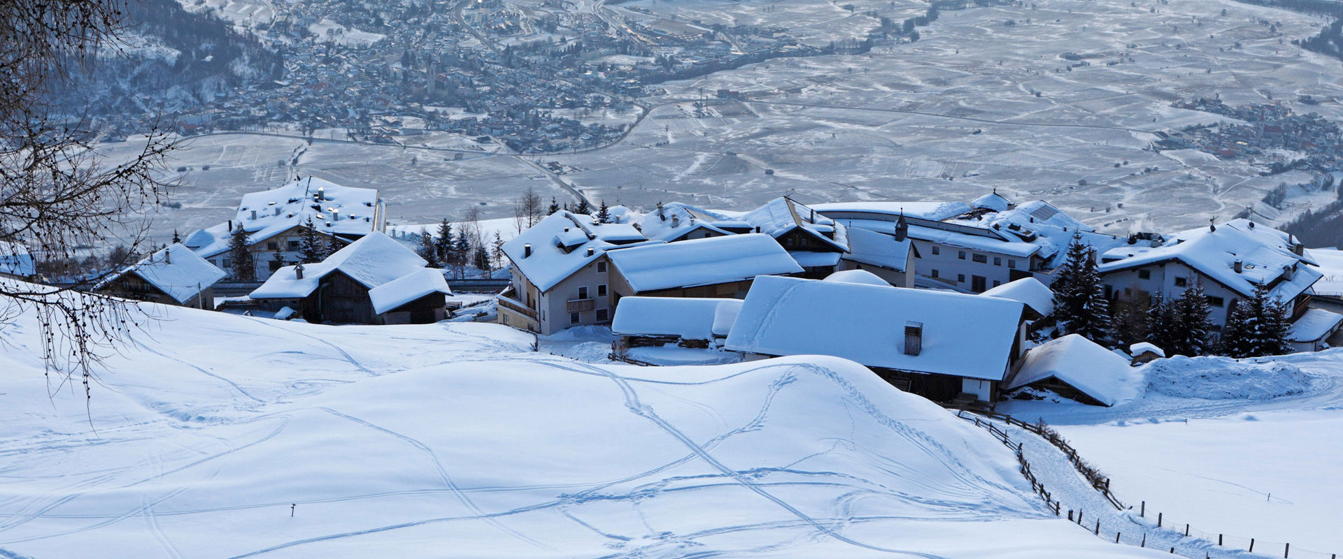 The village of Mals covered in snow.