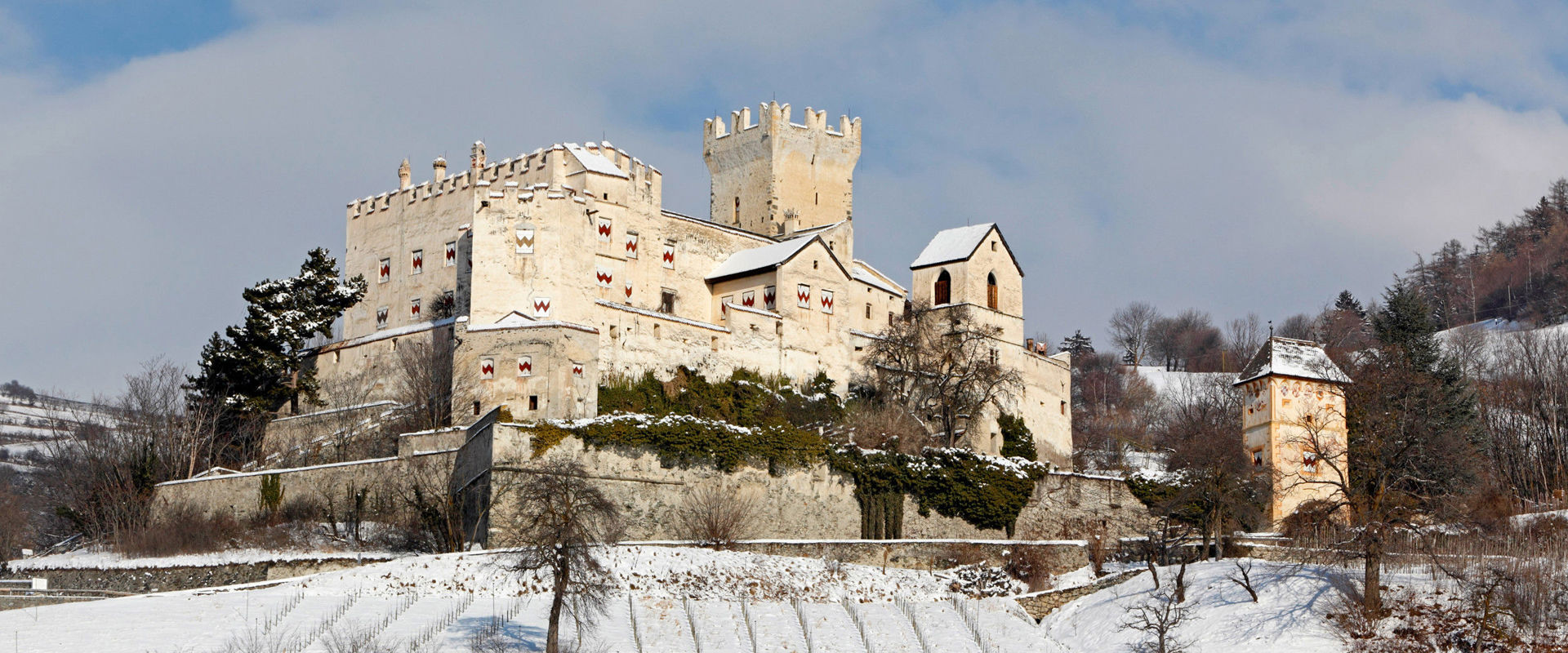 View of the castle covered with snow.