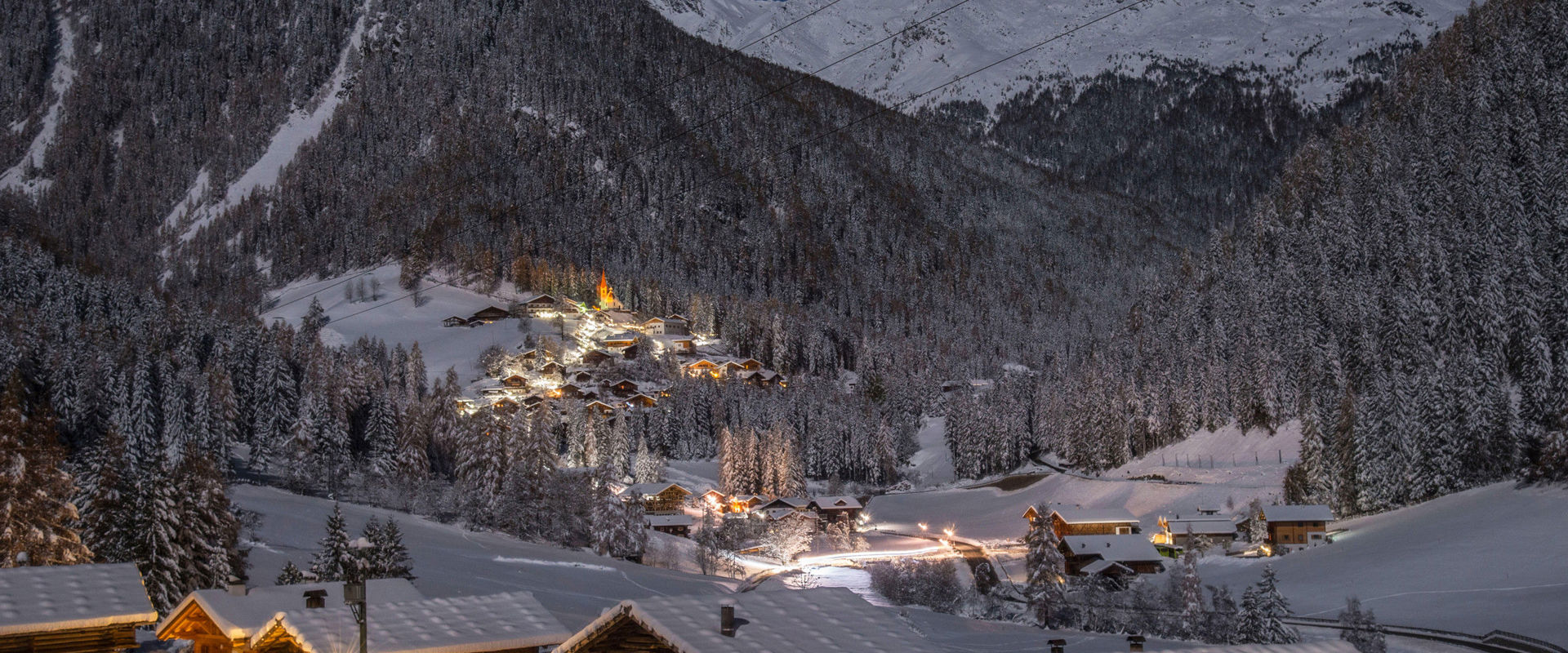 St. Gertraud in winter The village of St. Gertraud at night, covered with snow in the deepest of winter
