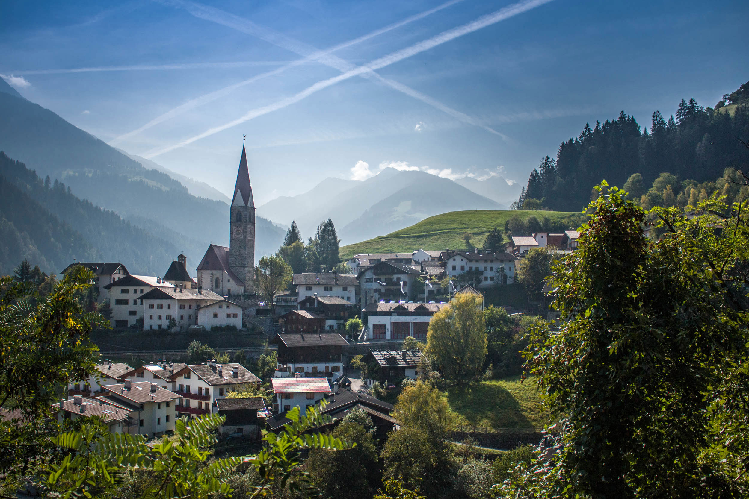 The village of St. Pankraz lying on sunny mountain slopes