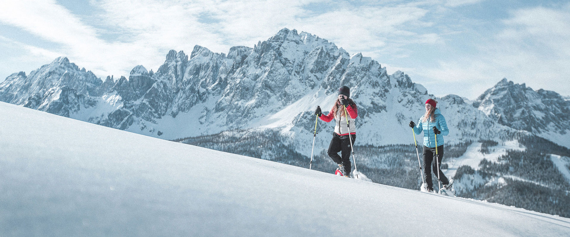 Snowshoe hiking in the Dolomites