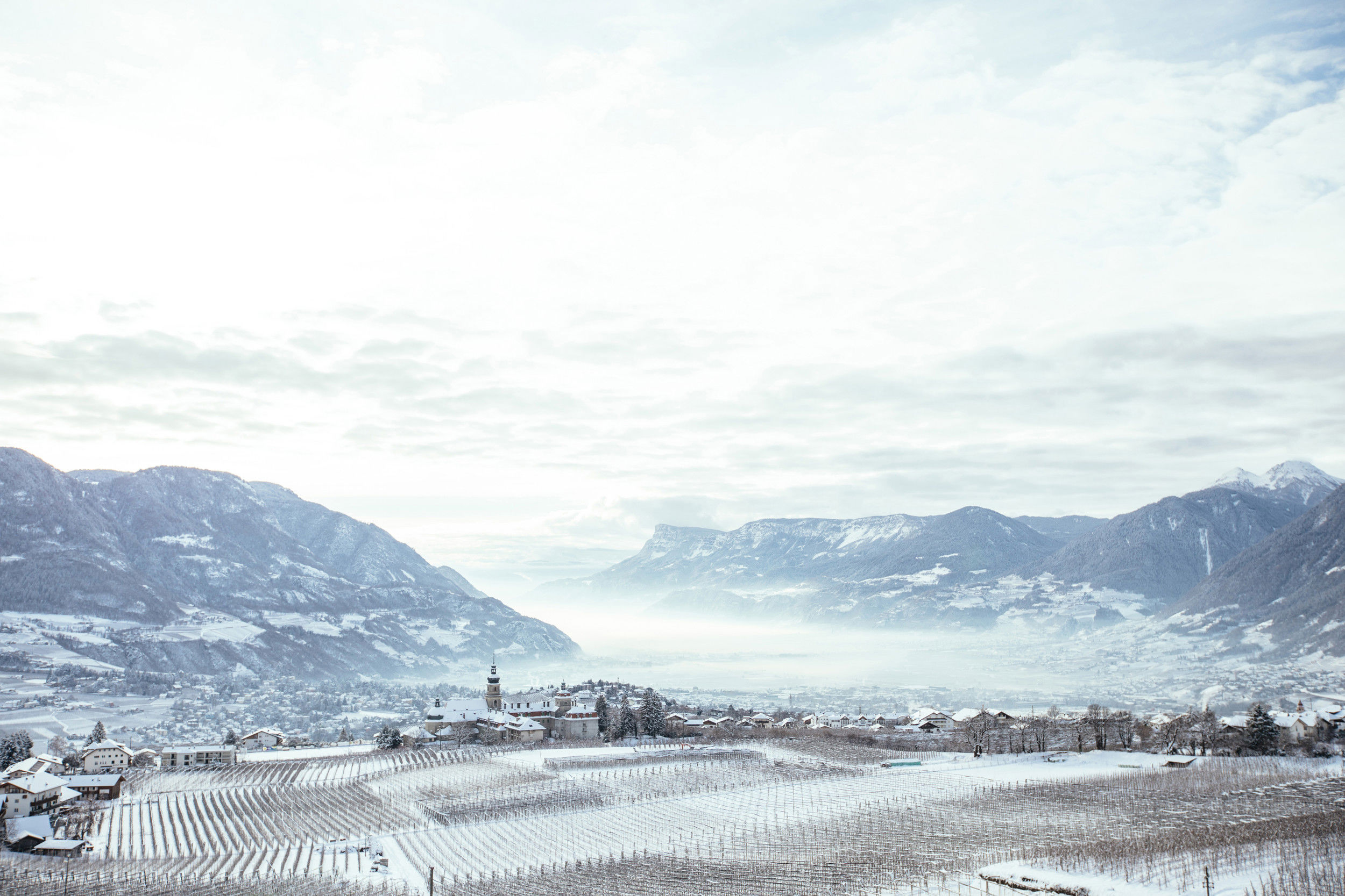 View of Dorf Tirol in winter